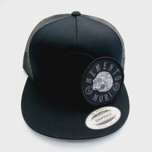 Black Yupoong Snapback Hat with Memento Mori Patch